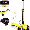 24V Electric Scooter for Kids w/150W Powerful Motor, Thumb Throttle, LCD Screen, Bluetooth, Light-Up Stem Deck & Wheels, 3 Adjustable Heights, 5MPH Safe Speed, 3 Wheel Electric Scooter for Kids