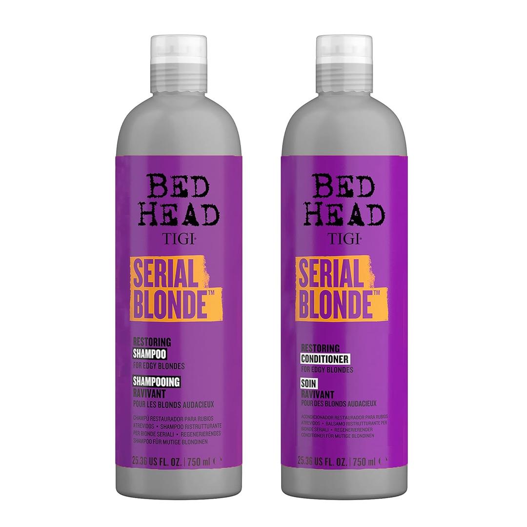 TIGI Bed Head Serial Blonde Restoring Shampoo & Conditioner Set for Damaged Blonde Hair, Hydrolyzed Keratin, 25.36 fl oz, 2 Pack