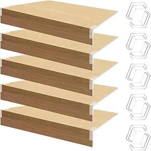 5Pcs Wire Shelf Covers 48 x 12 inch, Oak Wire Rack Covers for Shelves, 1.6" High Shelfs Liner for Pantry, Moisture Durable Plastic Shelf Cover for Wires Shelving Kitchen Closet Bathroom Office