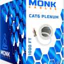 MONK CABLES | Cable Plenum CAT6 de 1000 pies | UTP, 23AWG, 550MHz | Certificado DSX-8000 | Cable ms certificado del mercado (blanco)