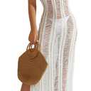 Bsubseach Crochet Cover Up for Women Knit Swimsuit Coverups Hollow Out Sleeveless Swim Coverup Summer Beach Dress (White)