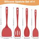 Silicone Spatula Turner Set, 4 Pack, 600F Heat Resistant Cooking Spatulas, Spoons, BPA Free & Non-Stick Kitchen Utensils, Ideal for Flipping Egg, Pancake, and Serving, Dishwasher Safe (Red)