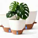 8/9/10 Inch Large Self Watering Pots, Plastic Flower Pots with Multi Mesh Drainage Holes and Water Level Indicator & Deep Reservoir for Indoor Outdoor Garden Plants and Flowers (White)