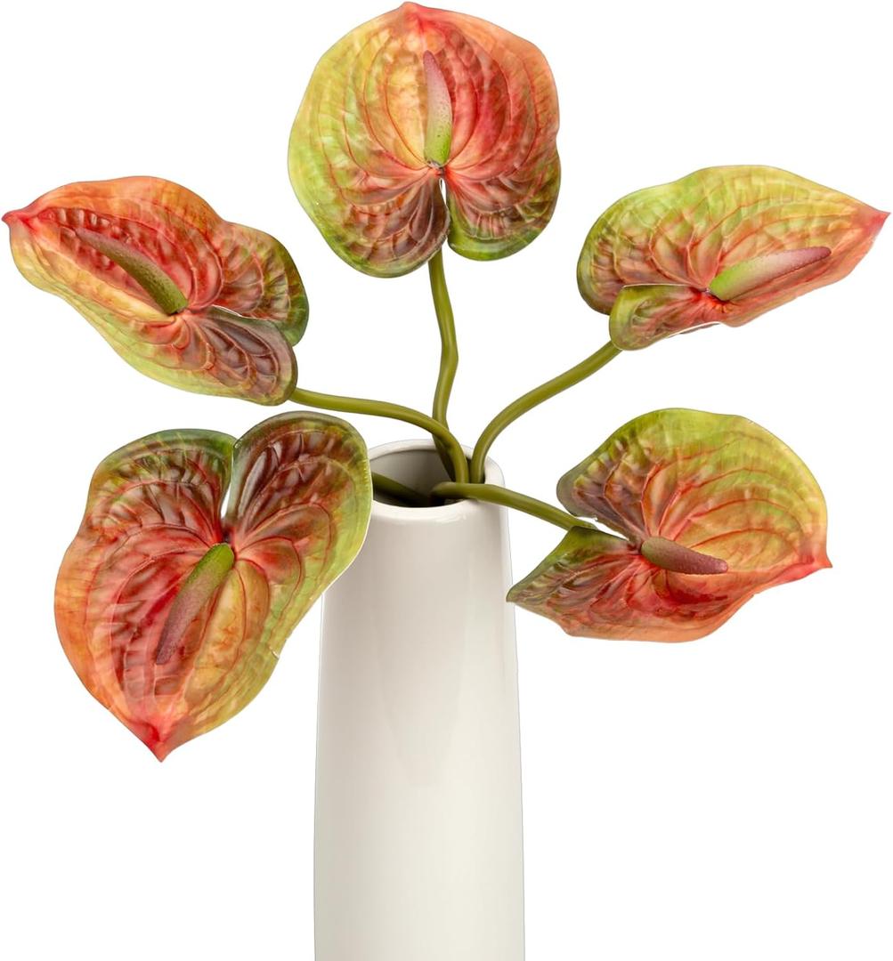 8PCS 22.8inch Anthurium Artificial Flowers Red-Brown Faux Silk Anthurium Real Touch Flower Faux Floral Arrangement for Vase Table Centerpieces Wedding Garden Home Decoration (Red-Brown)