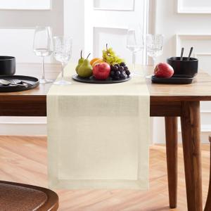 Solino Home Linen Ivory Table Runner 120 Inches Long - 100% Pure Linen Dining Table Runner 14 x 120 Inch for Summer, Fall - Sonoma