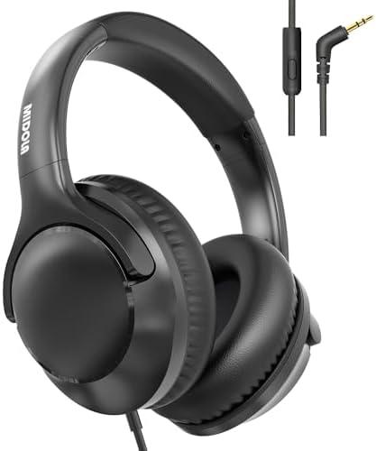 MIDOLA Wired Headphones Over-Ear Hi-Fi Sound with Microphone Adjustable Foldable, 1.5M Cord & 3.5mm Jack, Lightweight Headset for Kids Adults PC iPad Laptop Black