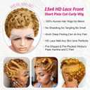 Honey Blonde 13X4 Lace Front Curly Pixie Cut Wig Human Hair Wigs, Honey Blonde #27 13x4 HD Lace Frontal Wigs Short Layered Curly Glueless Wig Deep Wave Pixie Cut Human Hair Wigs for Black Women