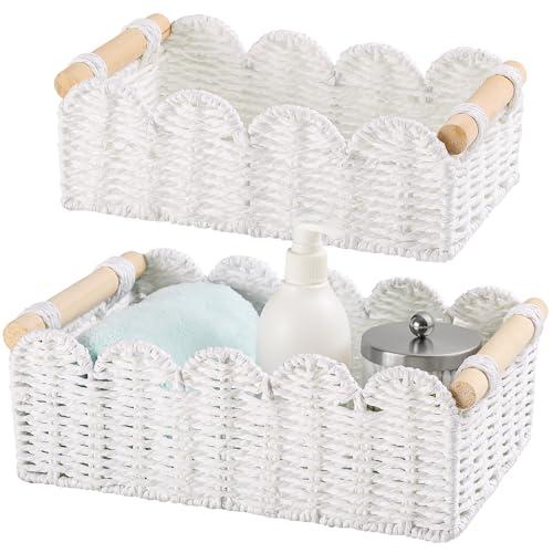 Storage Basket Wicker Baskets for Organizing Toilet Paper Storage Basket for Toilet Tank Top,White