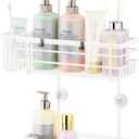 HapiRm Hanging Shower Caddy Organizer - No Drilling Shower Shelves with Hooks and Toothbrush Holder, Rustproof 304 Stainless Steel Bathroom Organizer - White