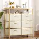 Solid Wood Dresser, Dresser with 6 Drawers, Solid Bamboo Frame Paired with Fabric Storage Boxes, Large Capacity, Stable and Durable, Versatile Style, for Bedrooms, Living Rooms, and Hallways, 11.8"D x 39.4"W x 37.8"H
