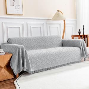 Deep Dream Sectional Couch Cover - Geometrical Jacquard Fabric Sofa Cover (Large, 71" x 102", Light Grey) for Dogs & 3 Cushion Couch