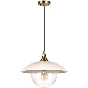 Metal Pearled White and Brass Coastal Saucer Pendant