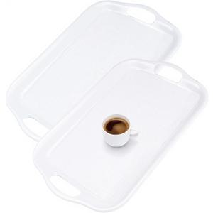 Extra Large Melamine Platters, Serving Tray with Handles for Cookie, Cupcakes, Desserts, Dishwasher Safe, Ottoman Tray Decor, Set of 2, 2 pcs Mats Included (White, 21''x14'')