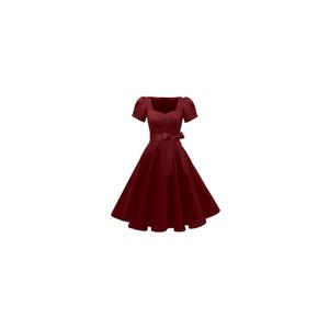 GOOBGS Women's 1950s Vintage Puff Sleeves Cocktail Rockabilly Swing Retro Dress with Pockets New Bordo, Size: 2XL