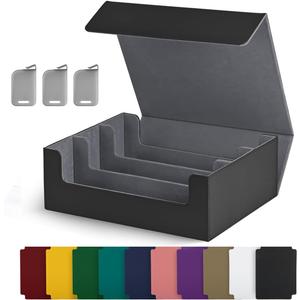 Card Storage Box for Trading Cards, 1800+ PU Leather Commander Card Deck Case, Magnetic Closure Card Holder Fits for Magic Game Cards (Black) (A1-Black&Grey)