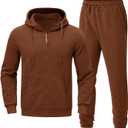 Riskrole Men's Hooded Tracksuit 2 Pieces Set Zip up Fleece Sweatsuit Casual Outdoor Sports Jogging Suits Set (Brown)  Small