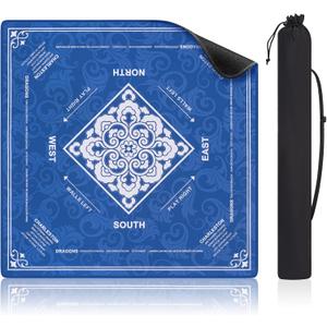 Mahjong Mat with Rule, 32.5" x 32.5" Waterproof Soft Surface Game Mat, Easy Clean Non-Slip & Noise-Reduce Mah Jong Table Mat with Carry Bag, Rolled Packaging for American Mahjong Tile Set