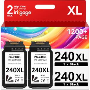 PG-240 XL 240XL Black Ink Cartridge Compatible for Canon 240XL Black Ink Cartridge PG240 PG-240XL for Canon PIXMA MG3620 MG3600 MG5120 MG3520 TS4120 MG2120 MX472 MX452 MX512 MX532 Printer (2 Black)