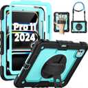 SEYMAC for iPad Pro 11 Inch Case 2024 (M4), Heavy Duty Shockproof Protective Case with Screen Protector, 360 Rotating Stand, Hand/Shoulder Strap and Pen Holder for iPad Pro 11 2024, Light Blue