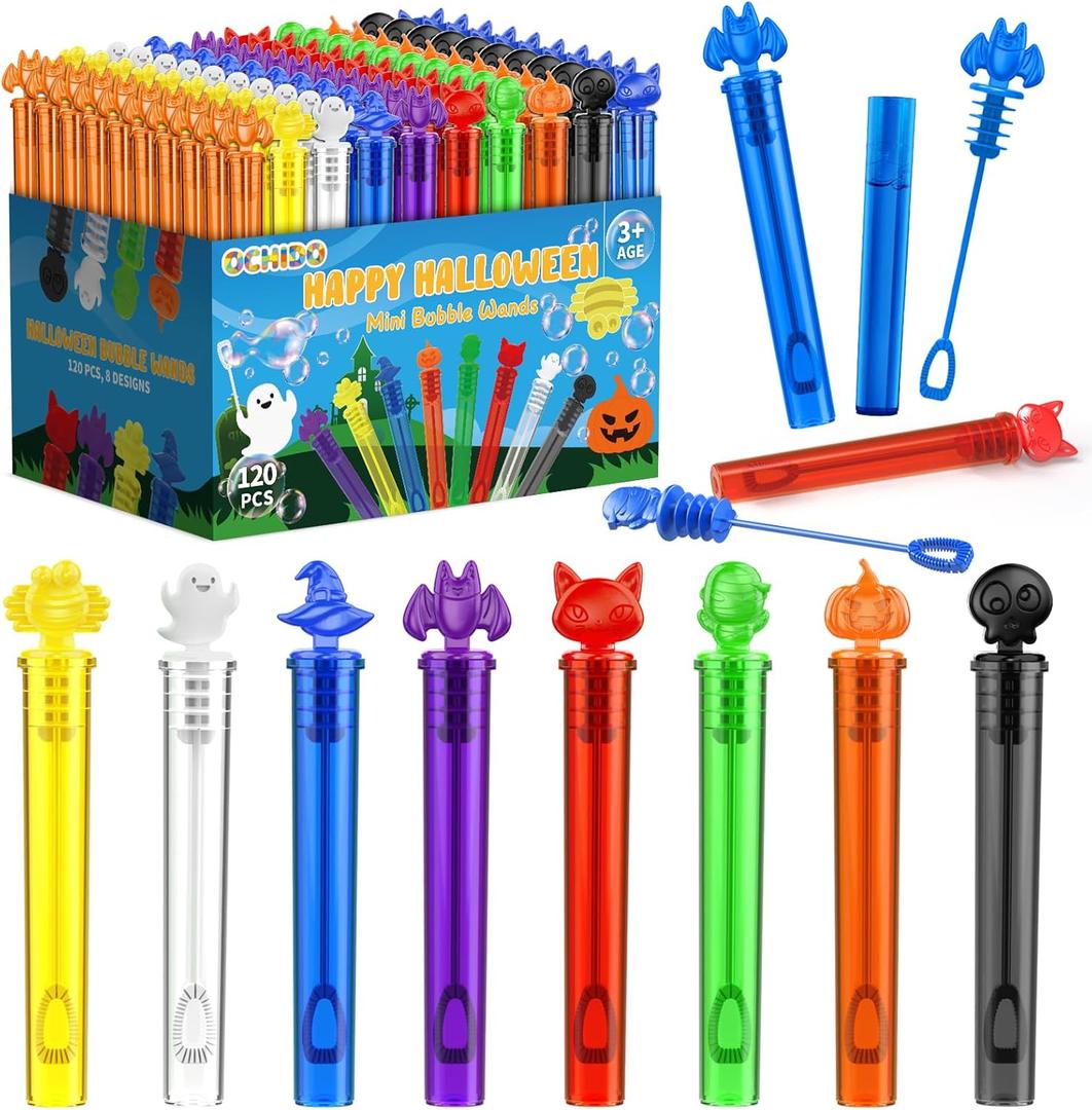 OCHIDO Halloween Party Favors for Kids Goodie Bag Fillers Gifts -120 Pack Halloween Themed Mini Bubble Set for Halloween Treats School Classroom Rewards Gifts,Trick Or Treat Goodie Toys Bulk