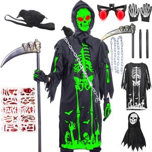 Skirfy Light Halloween Cosplay Costumes for Kids,Glow Halloween Costumes Scary (S(36in,Age:5Y-7Y))