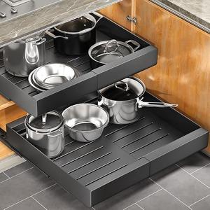 Pull out Cabinet Organizer, Expandable(12"-20") Heavy Duty Slide out Drawer Fixed with Adhesive Nano Film for Pots, Roll out Shelf Storage for Kitchen Base Cabinet Organization, Pantry, Bathroom