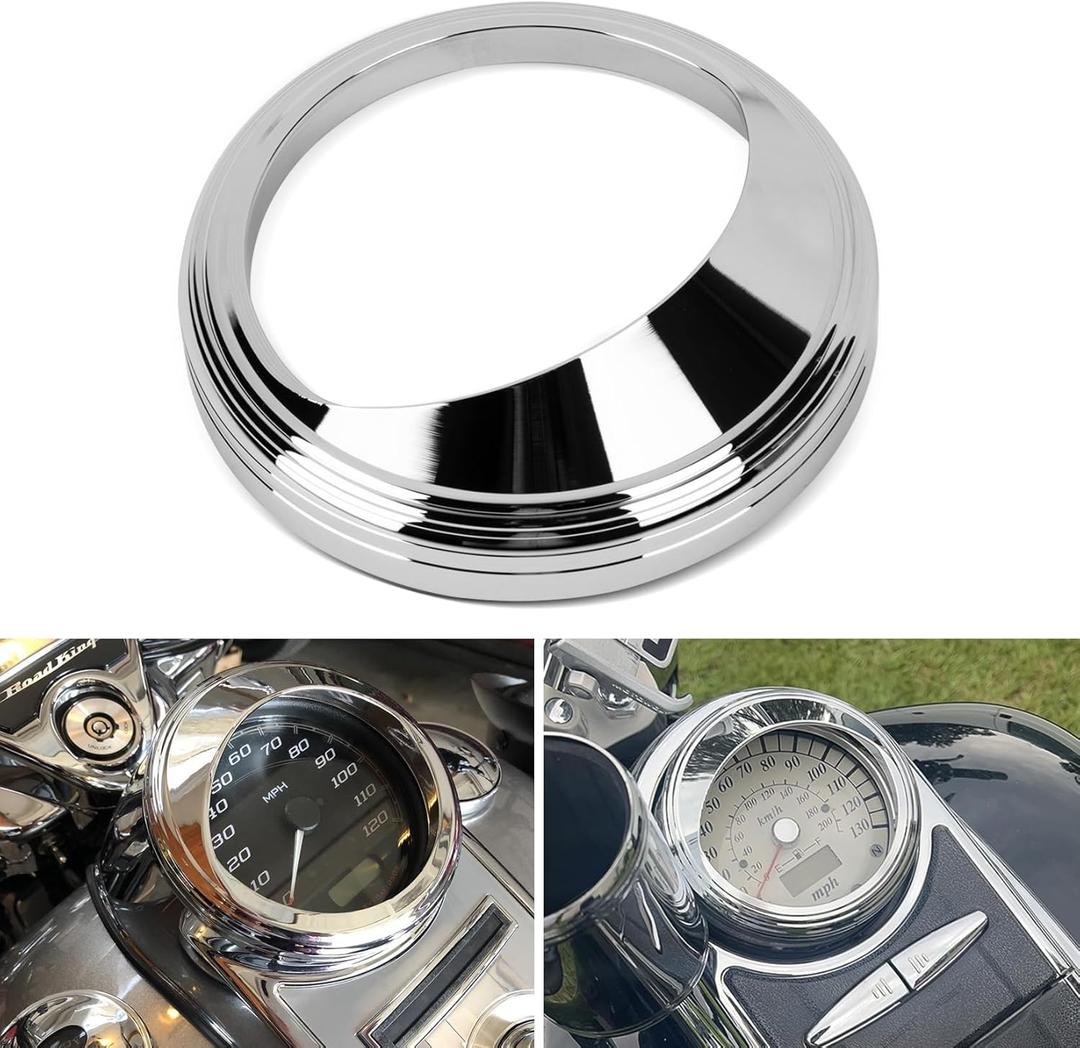 PSLER Motorcycle 5" Tank-Mounted Speedometer Gauge Bezel Cover Trim Ring with Visor Fits for most Road King Electra Glide Dyna Softail Touring 1968-2019 with 5 inch Speedometer (Chrome)