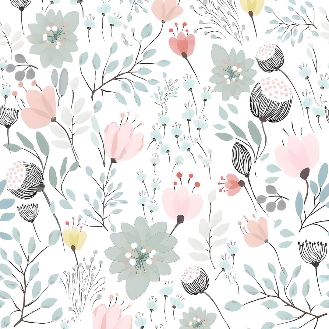 VEELIKE 17.7''x118'' Soft Pastel Floral Wallpaper Boho Floral Peel and Stick Wallpaper for Bedroom Nursery Removable Wallpaper Floral Contact Paper for Cabinets Drawers Self Adhesive Floral Wall Mural