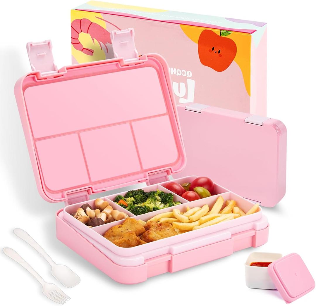 QCQHDU Bento lunch Box for Kids-4 Compartment,1180ml Lunch Containers for Adults,Microwave & Dishwasher & Freezer Safe,School,Work,Picnics with Sauce Vontainers,BPA-Free(Pink)