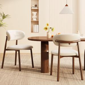 Kitchen Dining Chairs Set of 2 Modern Upholstered Leather Farmhouse Dining Room Chair with Metal Legs, Walnut Leg/Beige, 17.7 X 15 X 31.1 Inches