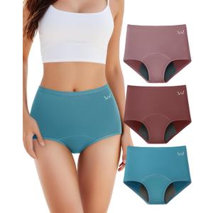 TANSTC Period Underwear for Women Heavy Flow Leakproof Panties Soft Fit Teens High Waisted Menstrual Panties-3 Pack (Large, Lotus Root Pink/Date Red/Turquoise Green)