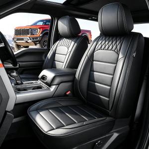 YORKNEIC for 2009-2026 Ford F150 Seat Covers & F250 F350 F450 2017-2026 | Truck Seat Covers Full Set Faux Leather Fit XL XLT Lariat Platinum & More Trims Supercrew Bonus Steering Wheel Cover(Black)