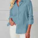 Button Down Shirts for Women Dress Shirt Long Sleeve Wrinkle Free Collared Blouse Work Business Office Solid Tops (Blue, L)