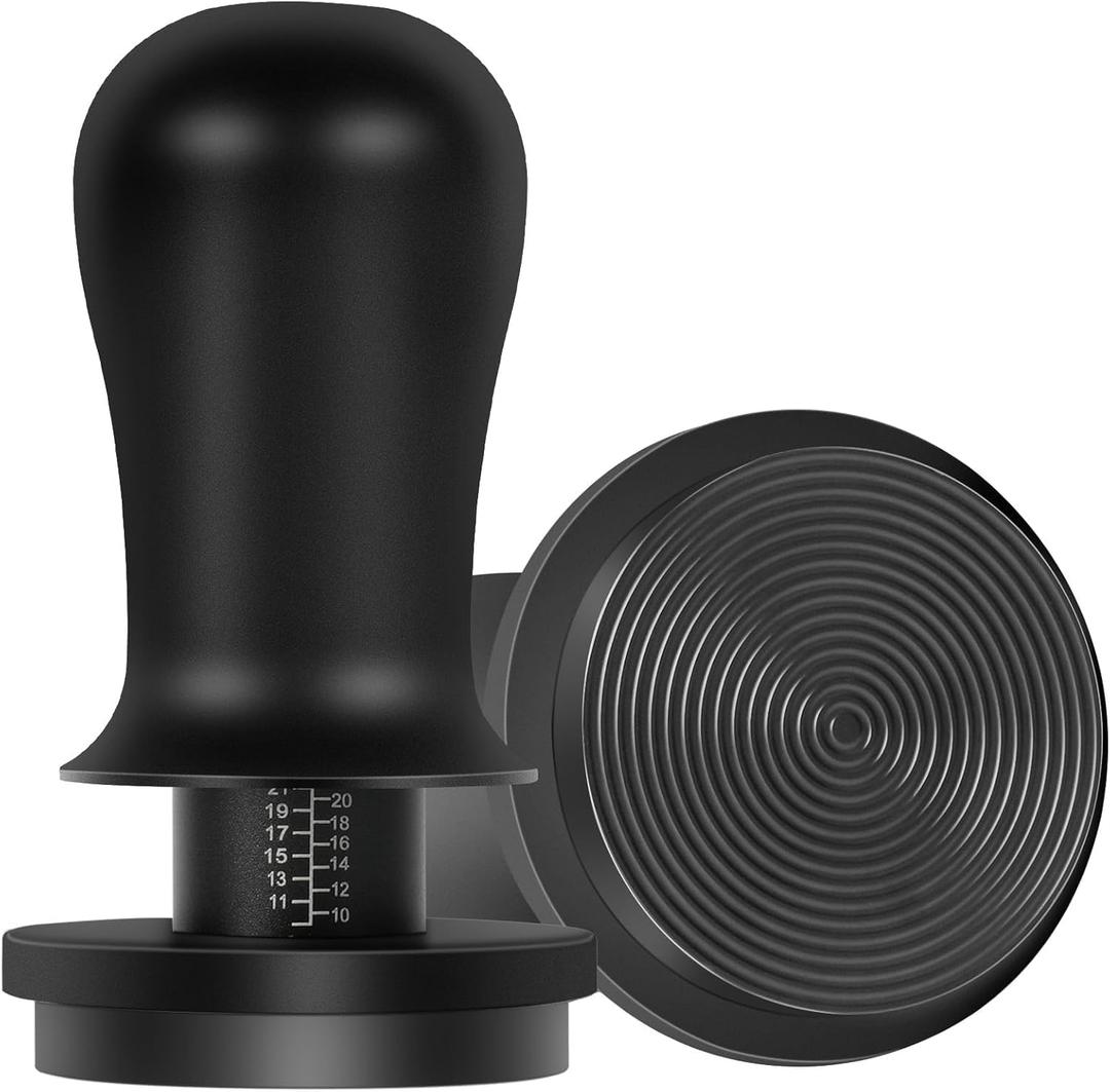 PUSEE 51mm Espresso Coffee Tamper with Double Spring Calibrated, Handle Tamper 30lbs Pressure with Titanium Coating Stainless Steel Ripple for Barista Espresso Machine Accessories 51mm Tamper, Black