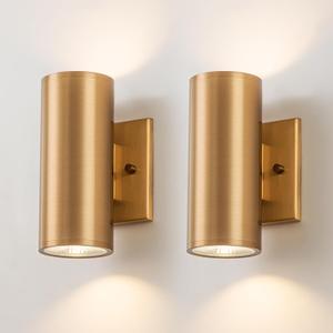 Modern Outdoor Wall Light 2 Packs Up and Down Lights, 7" Gold Exterior Light Fixture for House Porch Patio Garage