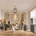 BHG Metal No-Assembly Freestanding Dog Gate with Door Walk Through, Extra Wide 144", Extra Tall 32" Pet Gate, Accordion Puppy Folding Playpen Dog Fence for Indoor & Outdoor, with 2PCS Support - Black