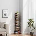 TUTOTAK Narrow Bookshelf, 8-Tier Bookcase, Spine Book Shelf for Small Space, Corner Standing Shelf for Living Room, Office, Study, Entryway, Rustic Brown BS06BB008