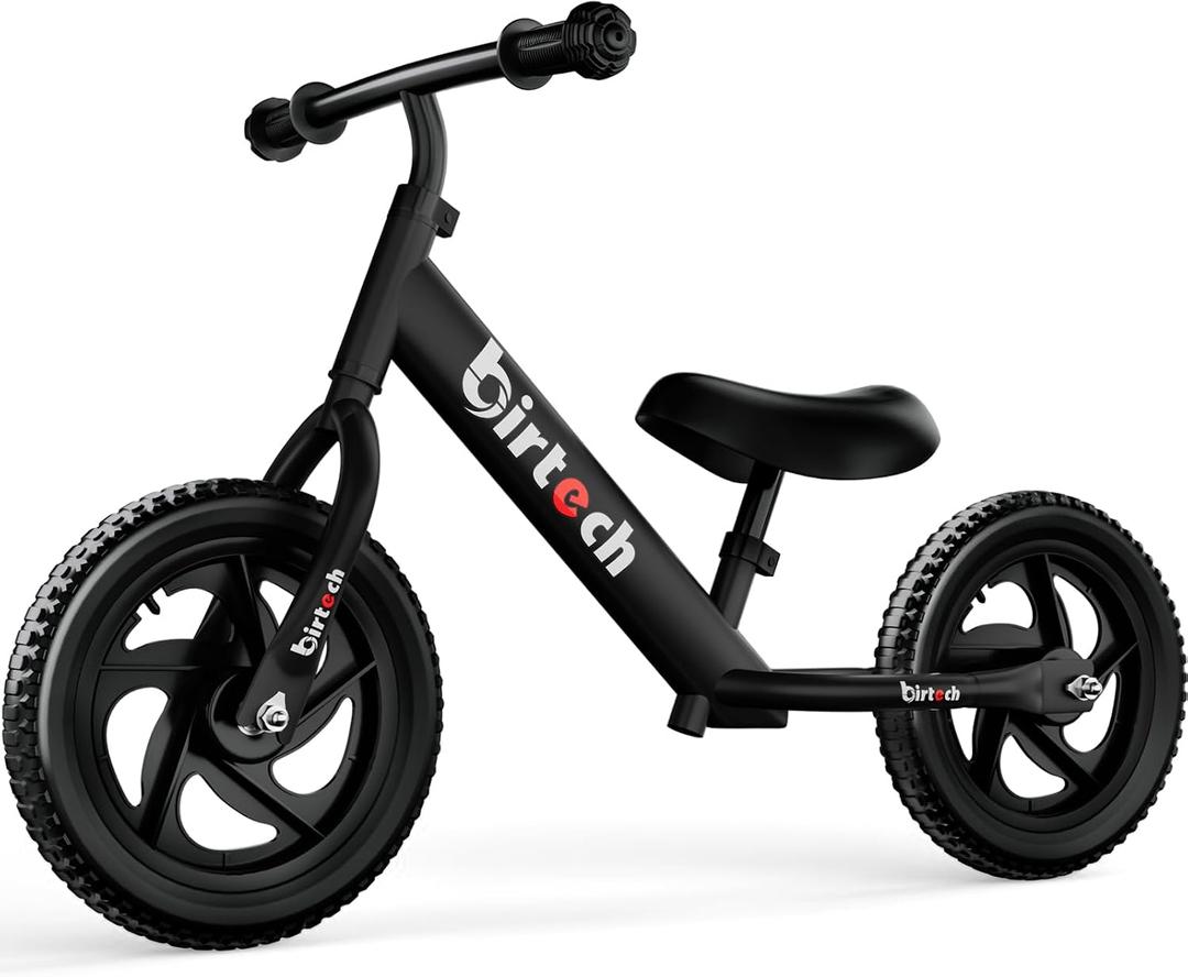 Birtech Balance Bike for 2,3,4,5 Year Old Kids, 12 Inch Toddler Balance Bike Kids Indoor Outdoor Toys, No Pedal Training Bicycle with Adjustable Seat Height, Airless Tire, Black