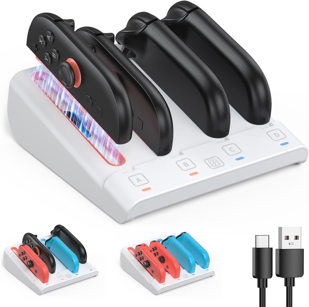 2 x Kinwin Charging Dock for Nintendo Switch 2/1/OLED for Joy-con, Magnetic Charger Station for Joycon 2, Stand Accessory for Switch 2/1/OLED