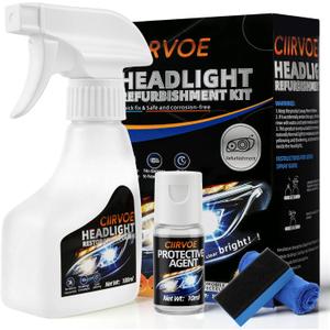 Automotive Headlight Restoration Kit - Refurbishing Fluid & Polishing Cleaner for Oxidized, Yellowed Headlamps, Enhanced Hydrophobic Coating for Superior Gloss & Protection on All Vehicles