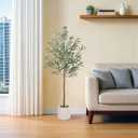 Olive Trees Artificial Indoor, 5ft Artificial Plants Indoor with White Planter, Lifelike Fruits and Realistic Leaves - Indoor Tall Faux Olive Trees for Modern Home Office Living Room Decor
