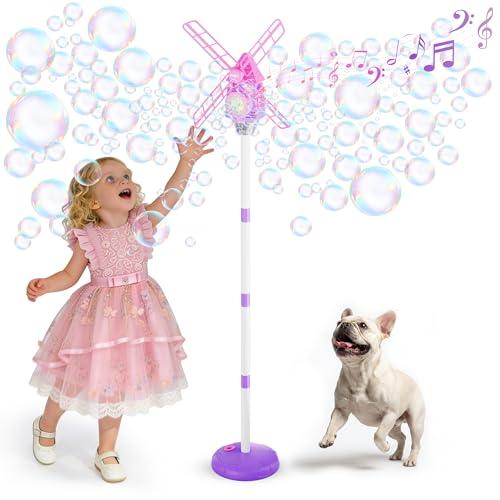 Belemar Windmill Bubble Machine for Kids & Girls, Standing Bubble Blower with Lights & Music, 51" Adjustable Height, 130ml Tank, Bubble Solution Included, Outdoor Toy for Parties & Birthdays