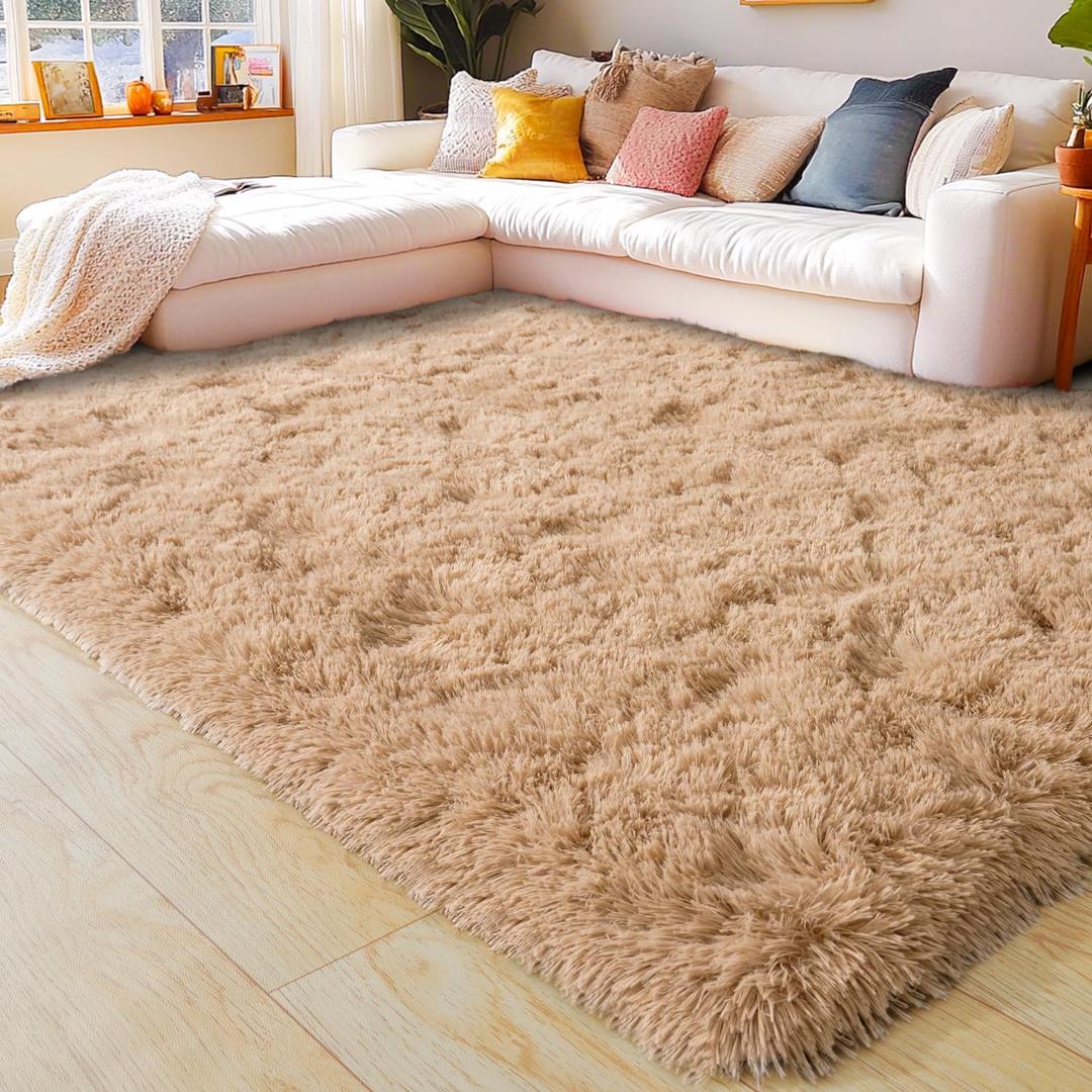 KING DARE Area Rug for Bedroom Beige Rugs, 5x7 Fluffy Soft Shaggy Plush Fuzzy Furry Floor Carpet Washable Non-Slip Modern Rugs for Living Room Dorm Girls Boys Room Aesthetic Decor
