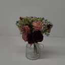 LESING Fake Artificial Flowers with Vase Faux Silk Flower Bouquet in Glass Vase Rose Floral Arrangements Flower for Home Office Decoration, Dining Table Centerpiece (Red)