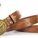 UTOWO Women Vintage Western Belt with oval-Longhorn-Buckle Cowgirl Bull-PU-Leather Waist Cowboy Belt for Jeans 1.5in Wide