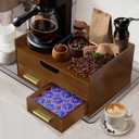 Wooden Coffee Pod Storage DrawerK Cup Holder Compatible with Vertuo Capsules and Original Coffee Pods,35 Capacity K Cup Coffee Maker Machine Stand for Coffee Station Home Office and Kitchen (double layers)