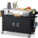 YITAHOME XL Outdoor Grill Cart with Stainless Steel Top, Outdoor Grill Table with Storage Cabinet for Patio, Kitchen Prep, Grilling Accessories, Black