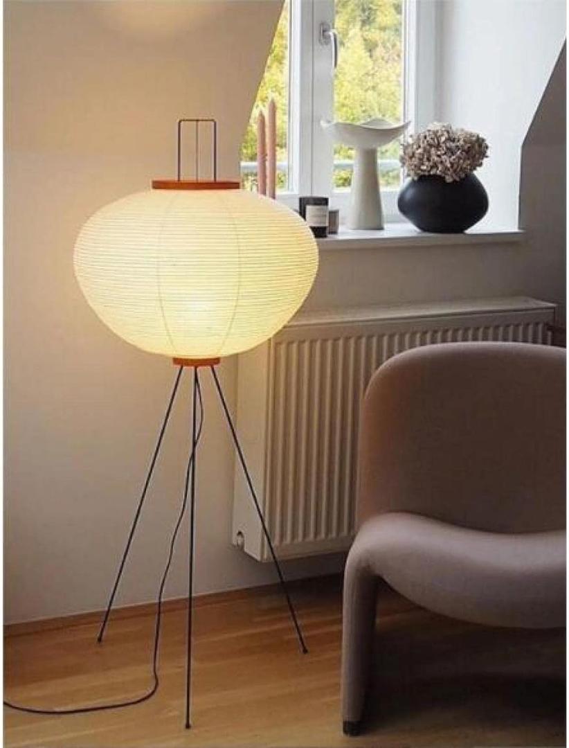 White Paper Floor Lamp,Japanese Lantern Floor LampHandmade Paper Lamp Body Rice Paper Floor Lamp with Chrome Nightstand Desk Lamp for Bedroom Living Room Kid's Office Environmental Soft Lig, Round (47.2*17.7inch)