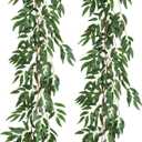 RECUTMS Artificial Willow Leaves Vine Twigs 2Pcs 5.7Ft Fake Hanging Ivy Plants Silk Green Leaf Rattan Garland Greenery Decor for Indoor Outdoor Home Wedding Arch Jungle Beach Birthday Party Garden