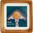 Handcrafted Natural Wood Picture Frame with Mat for Wall and Tabletop display (Teak, 4x4 matted to 3x3)